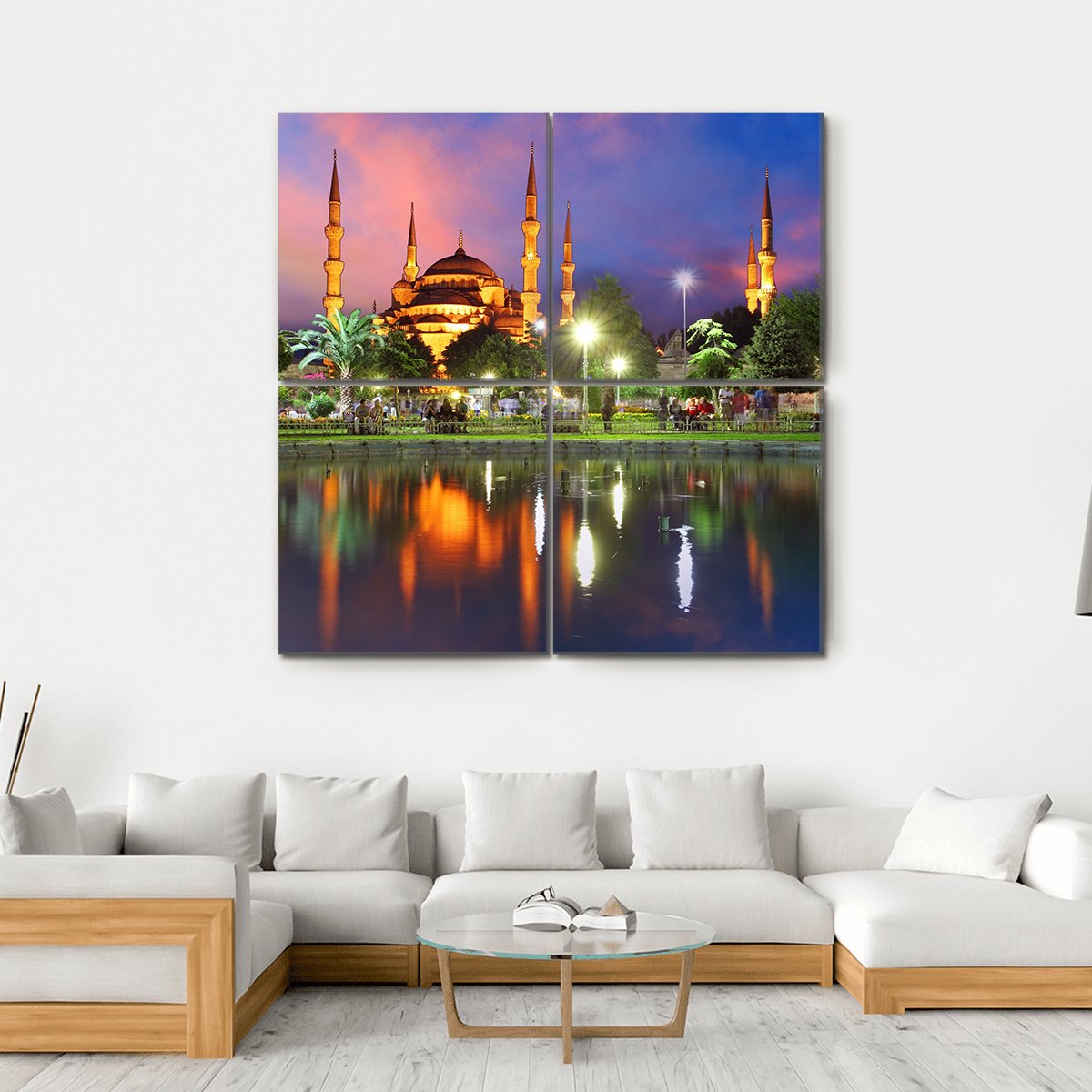 Blue Mosque At Night Canvas Wall Art-4 Square-Gallery Wrap-17" x 17"-Tiaracle