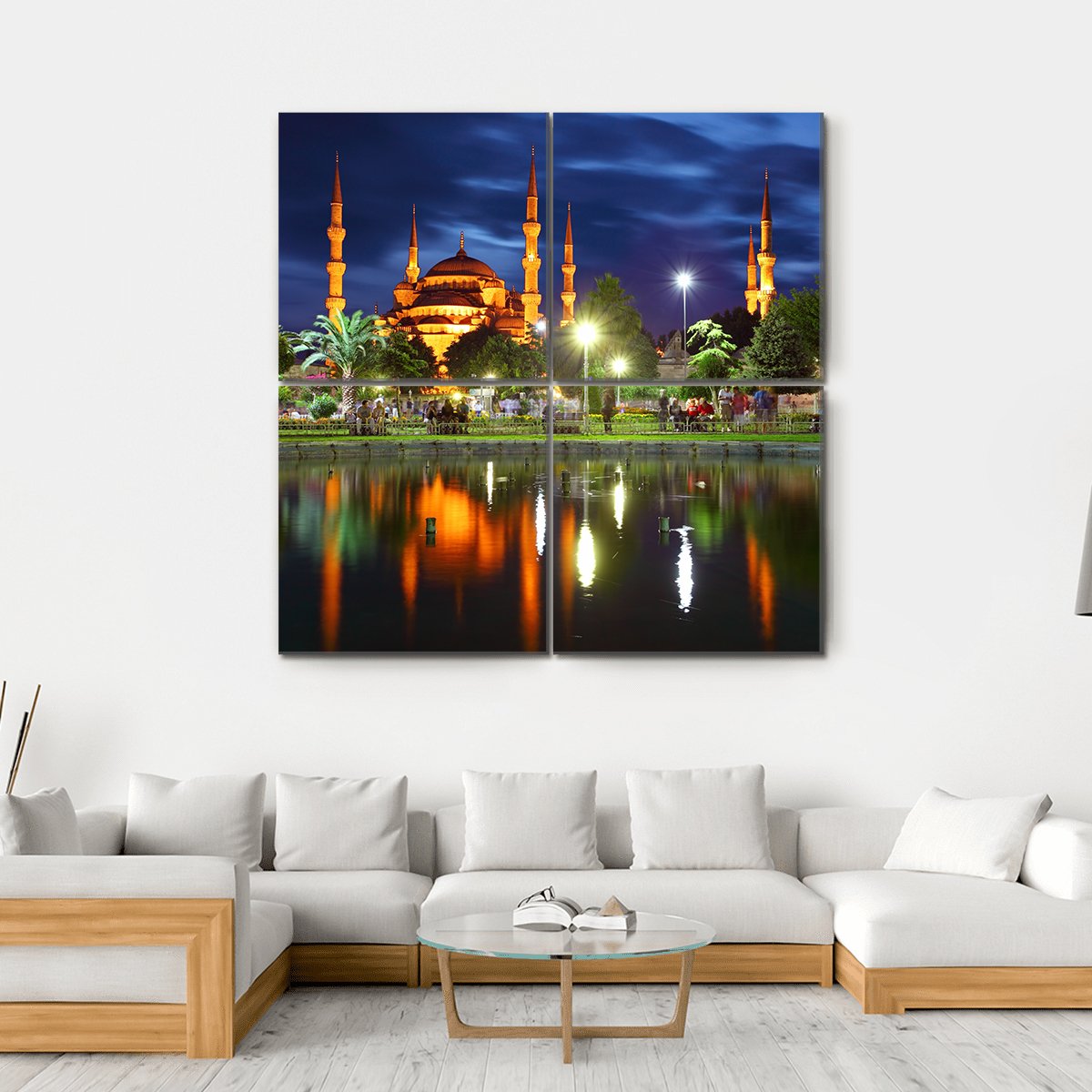 Blue Mosque At Night Canvas Wall Art-4 Square-Gallery Wrap-17" x 17"-Tiaracle