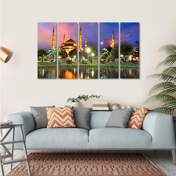 Blue Mosque At Night Canvas Wall Art-5 Horizontal-Gallery Wrap-22" x 12"-Tiaracle