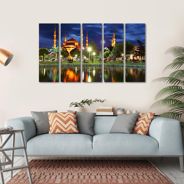 Blue Mosque At Night Canvas Wall Art-5 Horizontal-Gallery Wrap-22" x 12"-Tiaracle