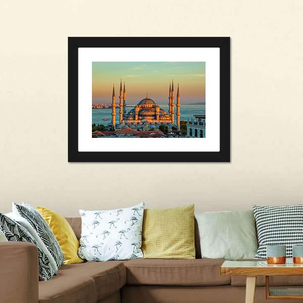 Blue Mosque At Sunset Canvas Wall Art-5 Horizontal-Gallery Wrap-22" x 12"-Tiaracle