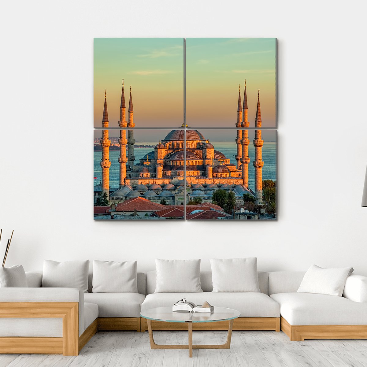 Blue Mosque At Sunset Canvas Wall Art-4 Square-Gallery Wrap-17" x 17"-Tiaracle