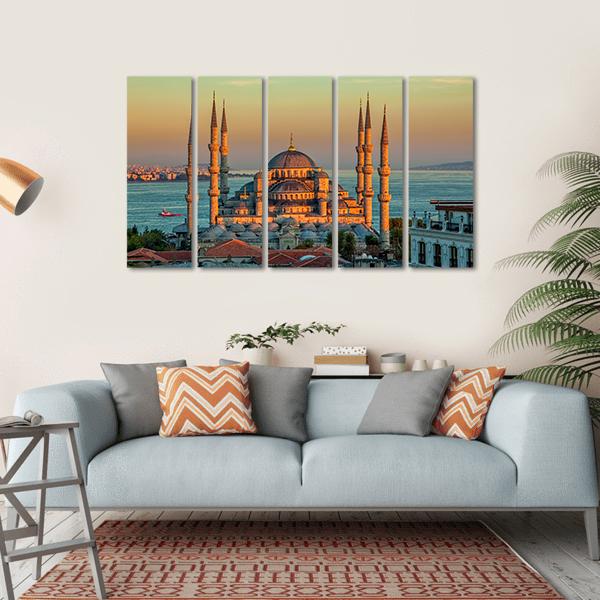 Blue Mosque At Sunset Canvas Wall Art-5 Horizontal-Gallery Wrap-22" x 12"-Tiaracle