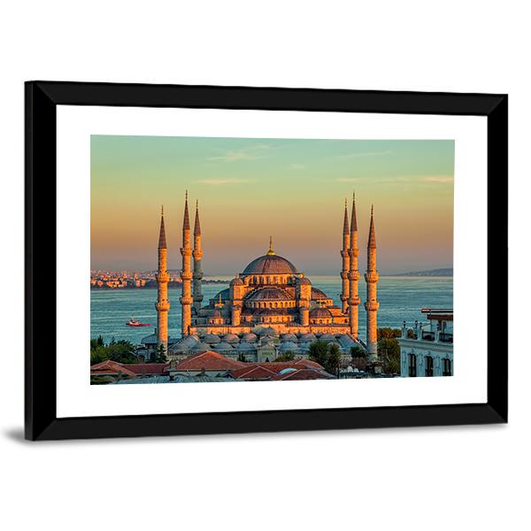 Blue Mosque At Sunset Canvas Wall Art-3 Horizontal-Gallery Wrap-25" x 16"-Tiaracle