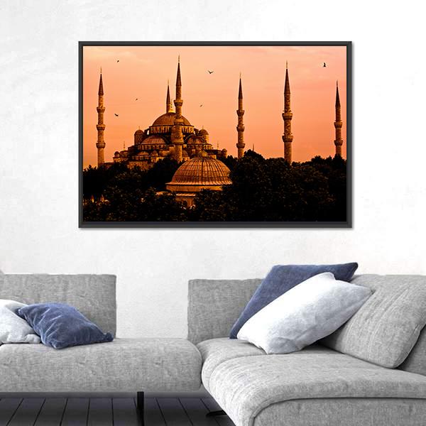 Blue Mosque In Istanbul Canvas Wall Art-1 Piece-Floating Frame-24" x 16"-Tiaracle