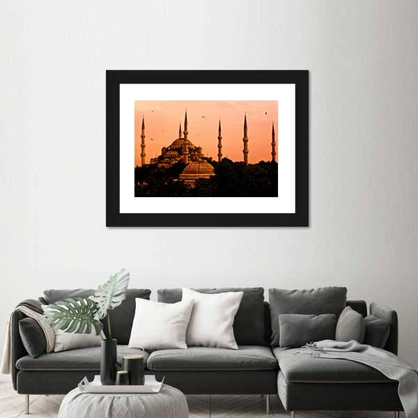 Blue Mosque In Istanbul Canvas Wall Art-1 Piece-Framed Print-20" x 16"-Tiaracle