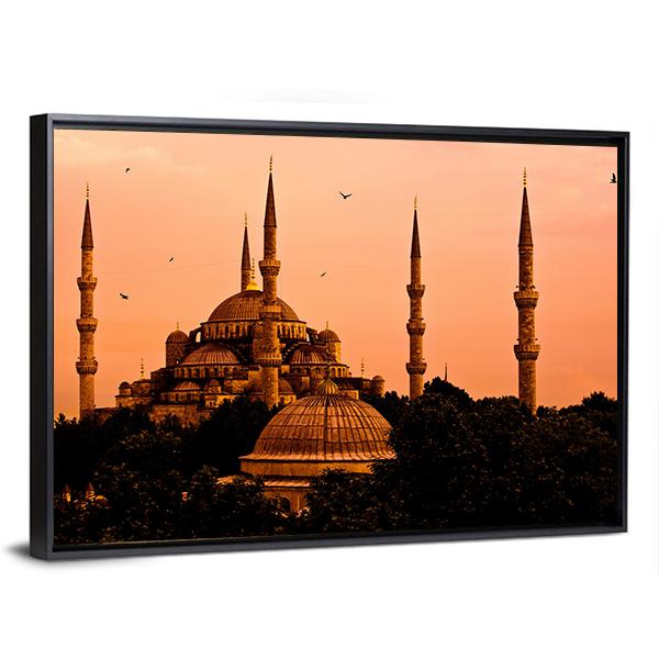 Blue Mosque In Istanbul Canvas Wall Art-3 Horizontal-Gallery Wrap-25" x 16"-Tiaracle