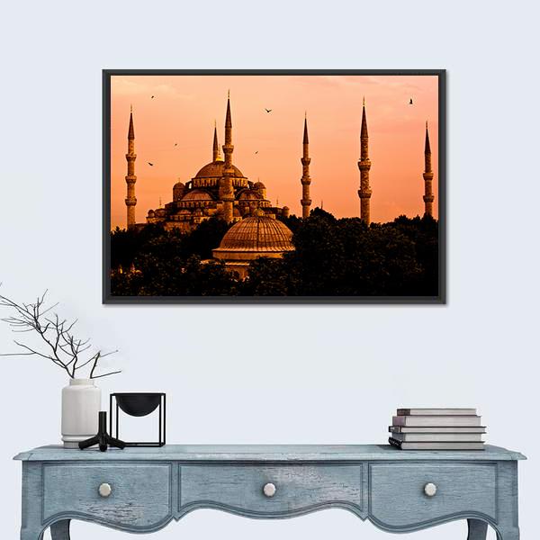 Blue Mosque In Istanbul Canvas Wall Art-3 Horizontal-Gallery Wrap-25" x 16"-Tiaracle