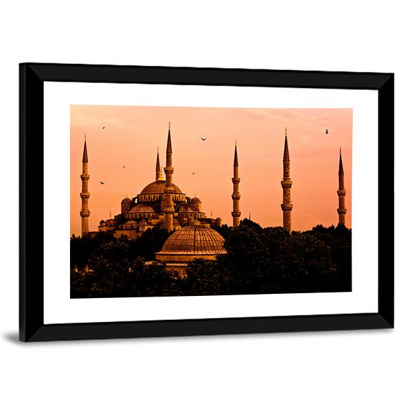 Blue Mosque In Istanbul Canvas Wall Art-3 Horizontal-Gallery Wrap-25" x 16"-Tiaracle