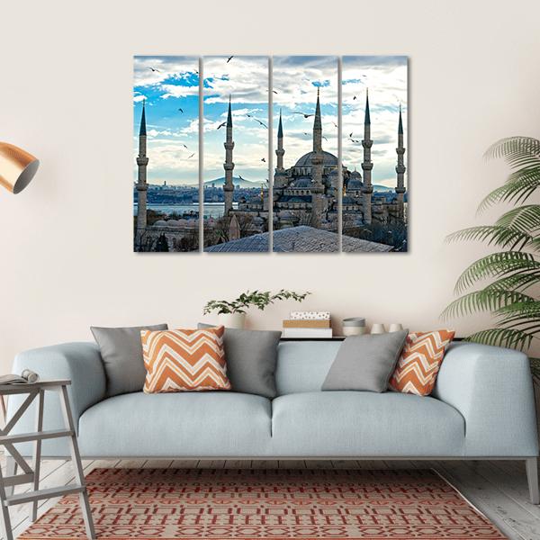 Blue Mosque Istanbul Canvas Wall Art-4 Horizontal-Gallery Wrap-34" x 24"-Tiaracle