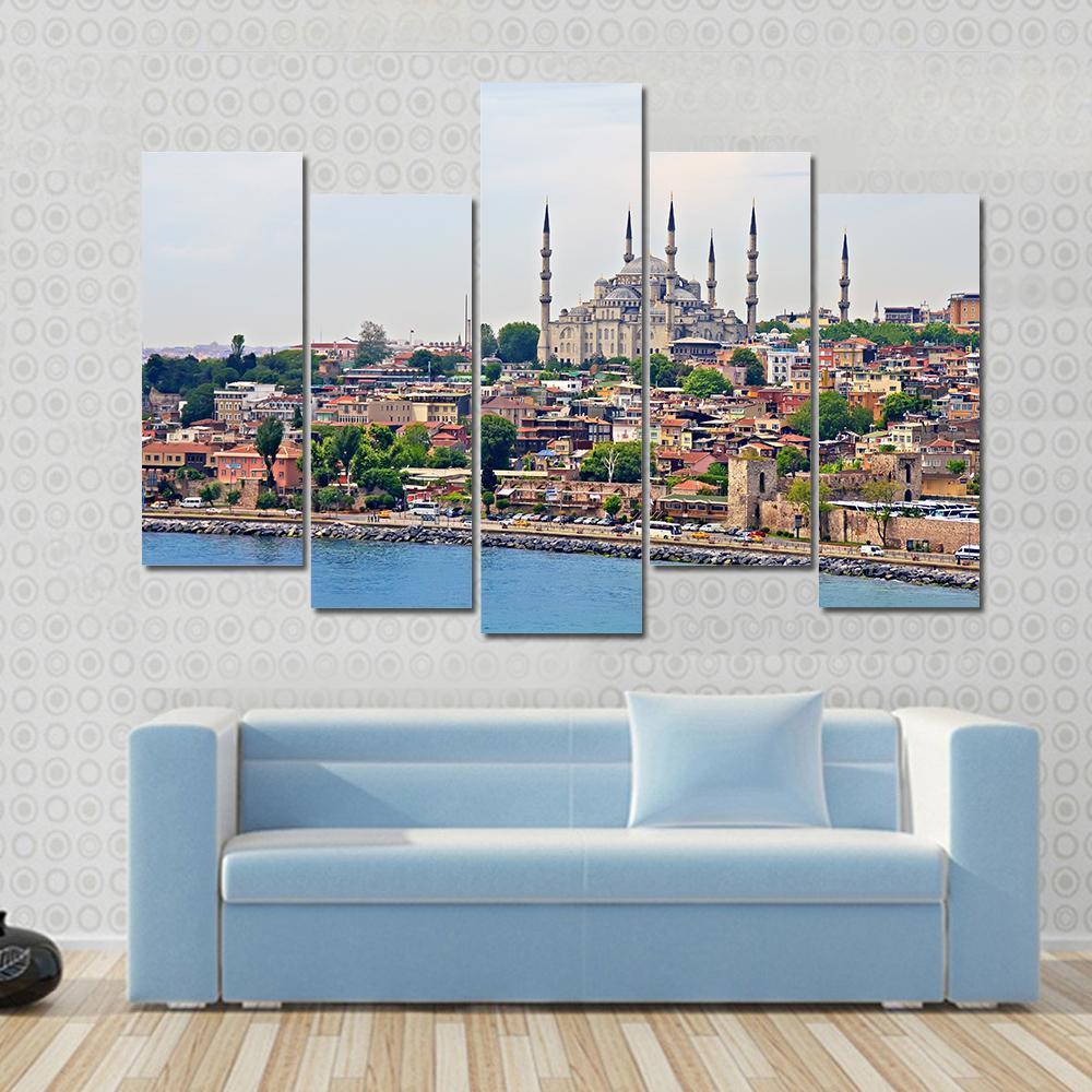 Blue Mosque Istanbul Canvas Wall Art-5 Pop-Gallery Wrap-47" x 32"-Tiaracle