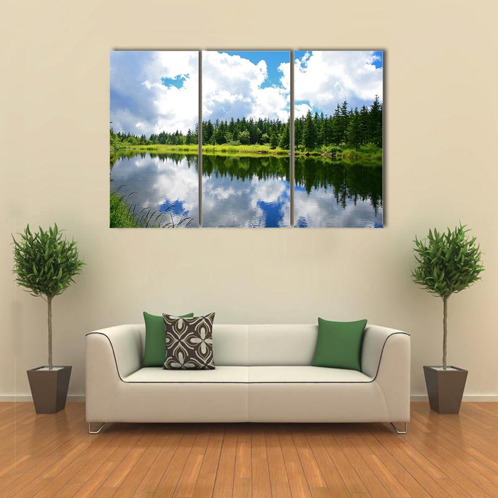 Blue Mountain Lake Canvas Wall Art-3 Horizontal-Gallery Wrap-37" x 24"-Tiaracle