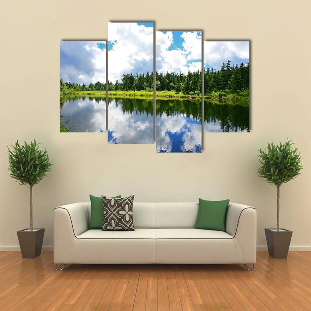 Blue Mountain Lake Canvas Wall Art-4 Pop-Gallery Wrap-50" x 32"-Tiaracle