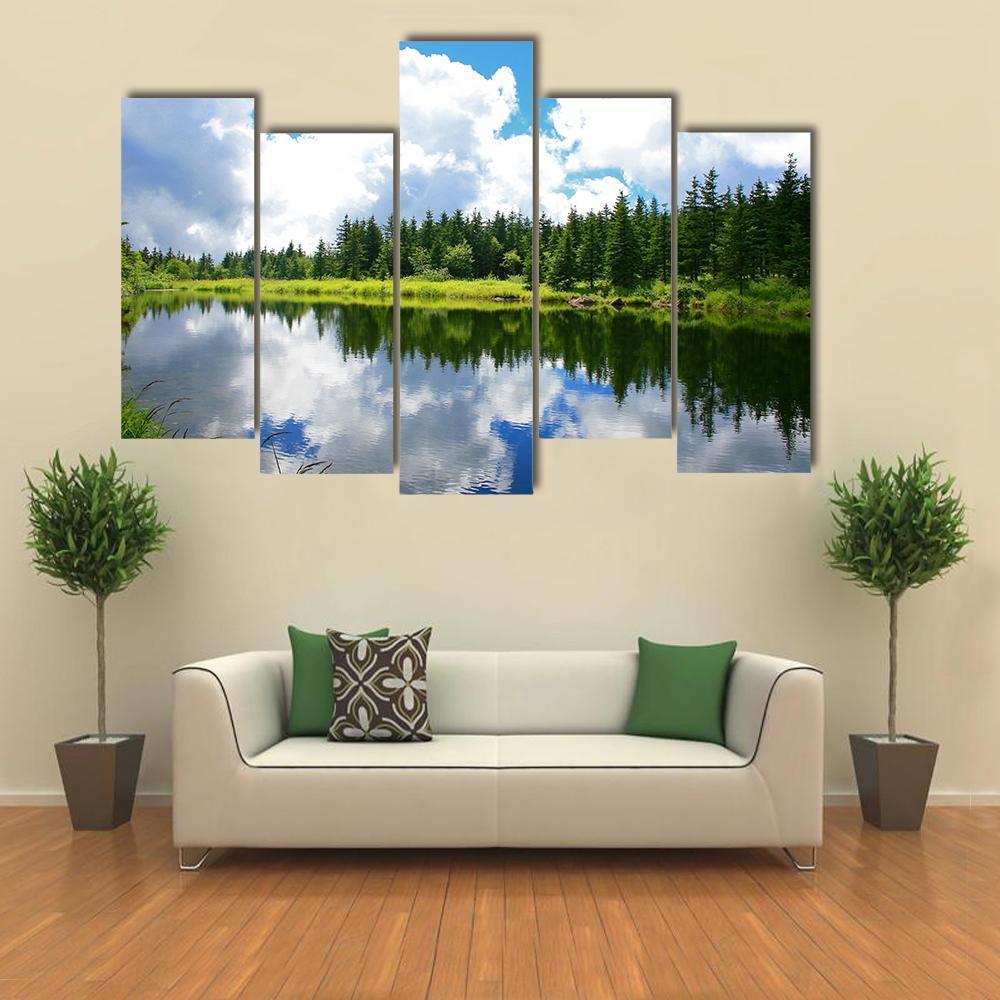 Blue Mountain Lake Canvas Wall Art-5 Pop-Gallery Wrap-47" x 32"-Tiaracle