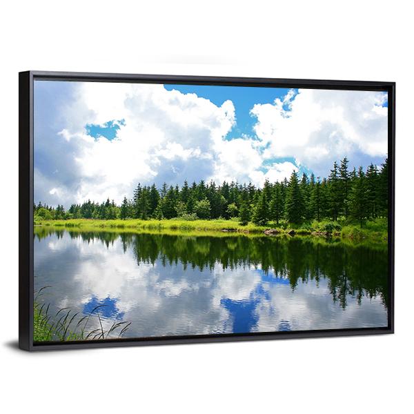 Blue Mountain Lake Canvas Wall Art-3 Horizontal-Gallery Wrap-25" x 16"-Tiaracle