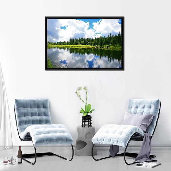 Blue Mountain Lake Canvas Wall Art-3 Horizontal-Gallery Wrap-25" x 16"-Tiaracle