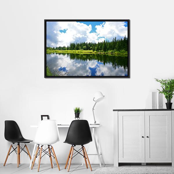 Blue Mountain Lake Canvas Wall Art-3 Horizontal-Gallery Wrap-25" x 16"-Tiaracle