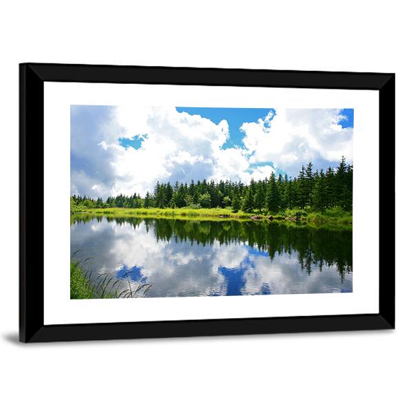 Blue Mountain Lake Canvas Wall Art-3 Horizontal-Gallery Wrap-25" x 16"-Tiaracle
