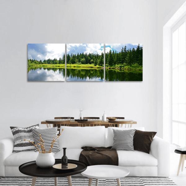 Blue Mountain Lake Panoramic Canvas Wall Art-3 Piece-25" x 08"-Tiaracle