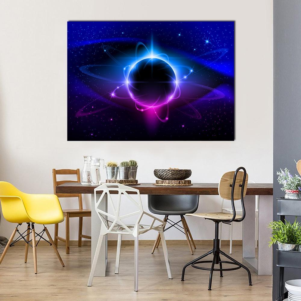 Blue Nebula In Space Canvas Wall Art-4 Horizontal-Gallery Wrap-34" x 24"-Tiaracle