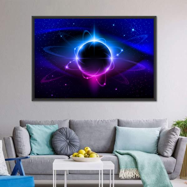 Blue Nebula In Space Panoramic Canvas Wall Art-1 Piece-36" x 12"-Tiaracle
