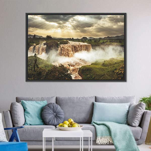 Blue Nile Falls Ethiopia Canvas Wall Art-1 Piece-Floating Frame-24" x 16"-Tiaracle