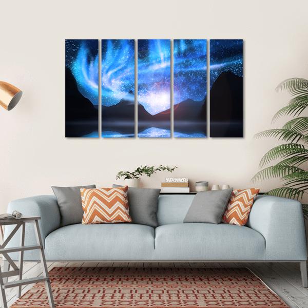Blue Northern Lights Canvas Wall Art-5 Horizontal-Gallery Wrap-22" x 12"-Tiaracle