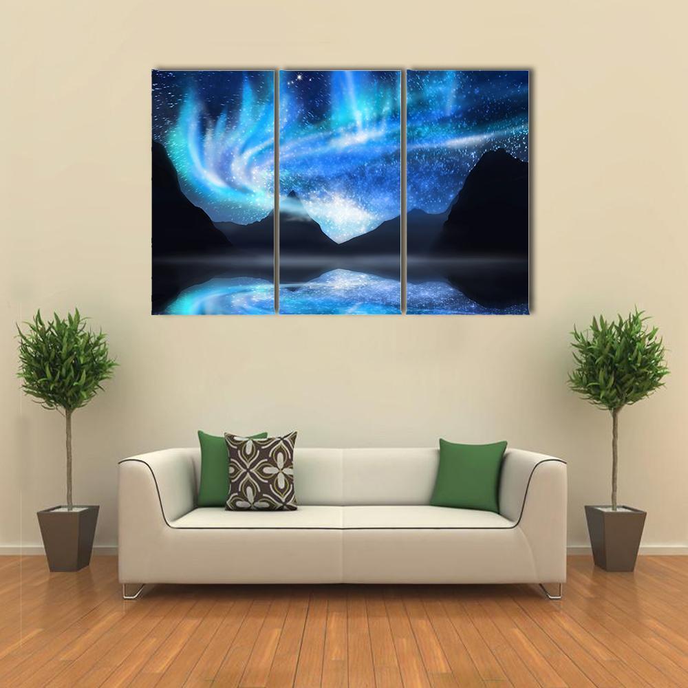Blue Northern Lights Canvas Wall Art-3 Horizontal-Gallery Wrap-37" x 24"-Tiaracle