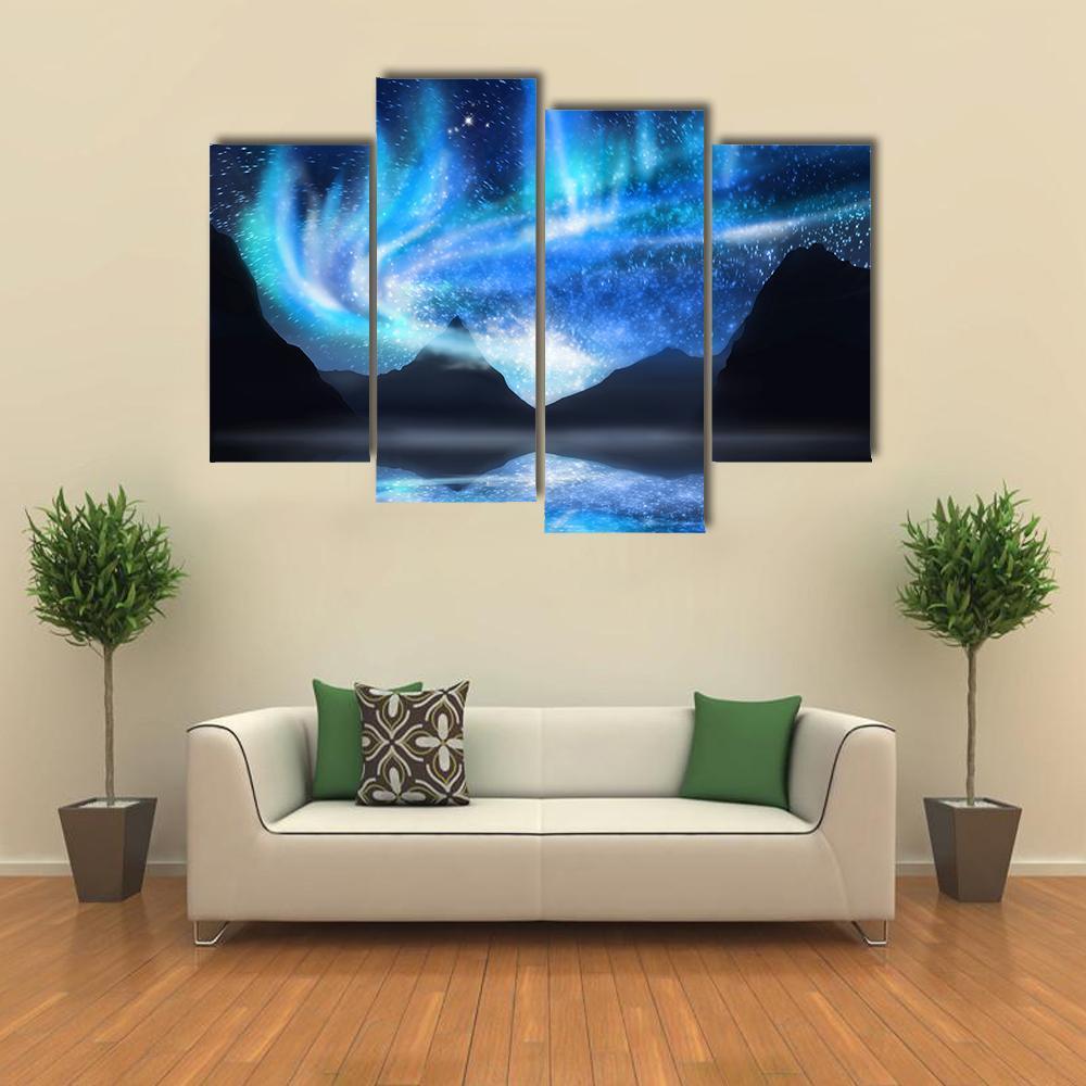Blue Northern Lights Canvas Wall Art-4 Pop-Gallery Wrap-50" x 32"-Tiaracle