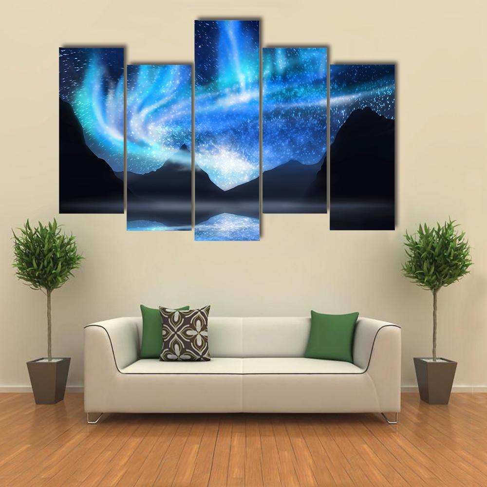 Blue Northern Lights Canvas Wall Art-5 Pop-Gallery Wrap-47" x 32"-Tiaracle