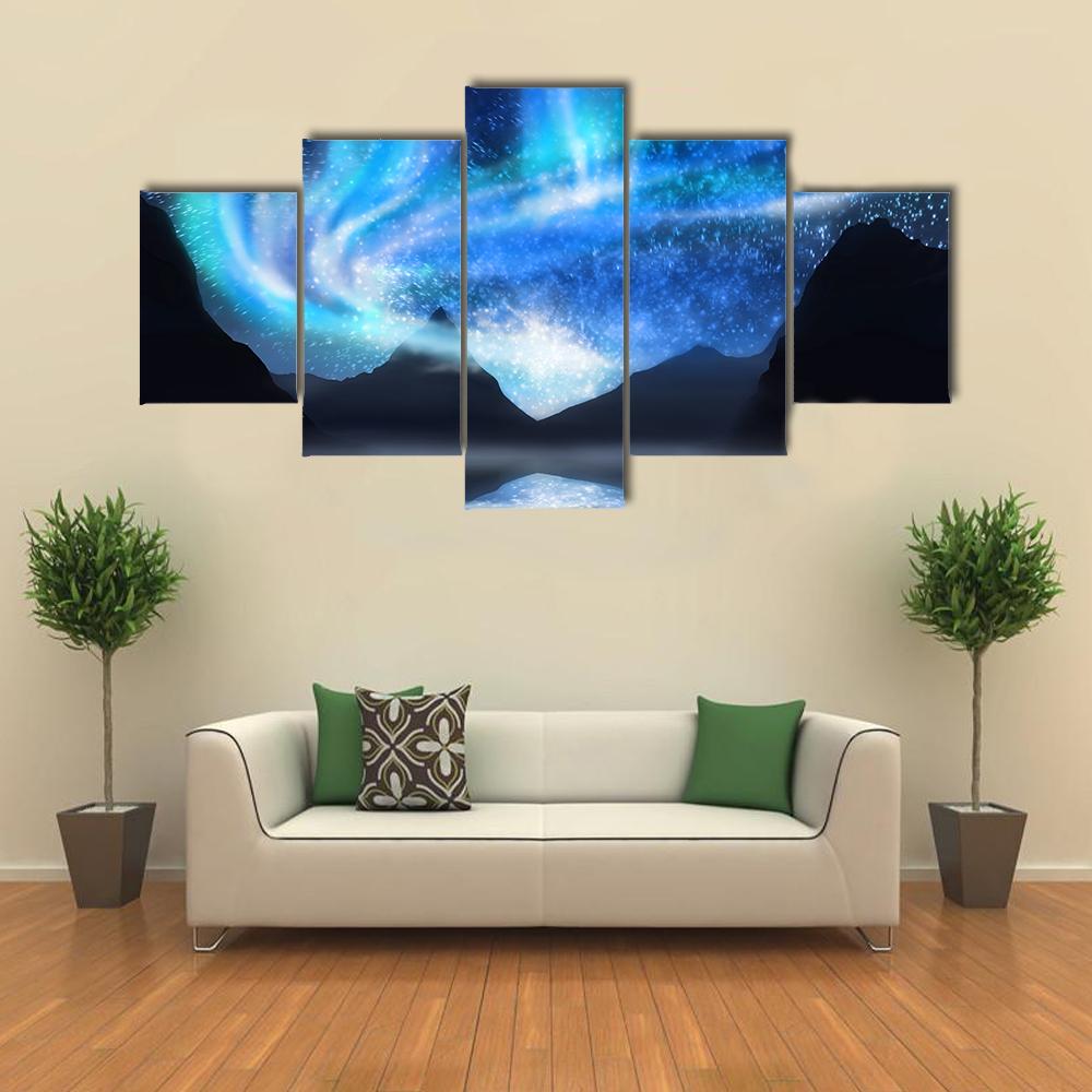Blue Northern Lights Canvas Wall Art-5 Star-Gallery Wrap-62" x 32"-Tiaracle