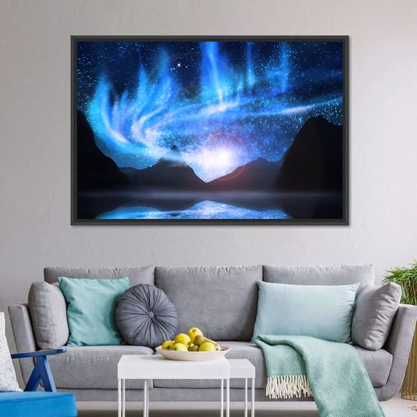 Blue Northern Lights Canvas Wall Art-1 Piece-Floating Frame-24" x 16"-Tiaracle