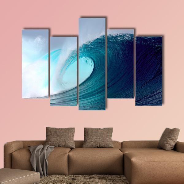 Blue Ocean Tropical Surfing Wave Canvas Wall Art-5 Pop-Gallery Wrap-47" x 32"-Tiaracle