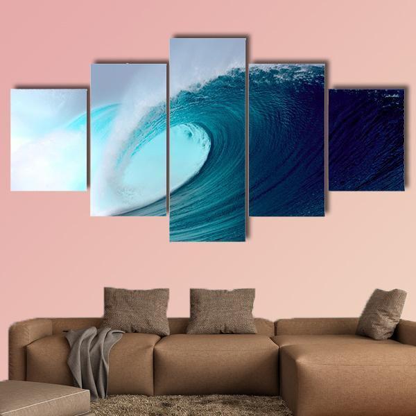 Blue Ocean Tropical Surfing Wave Canvas Wall Art-5 Star-Gallery Wrap-62&quot; x 32&quot;-Tiaracle