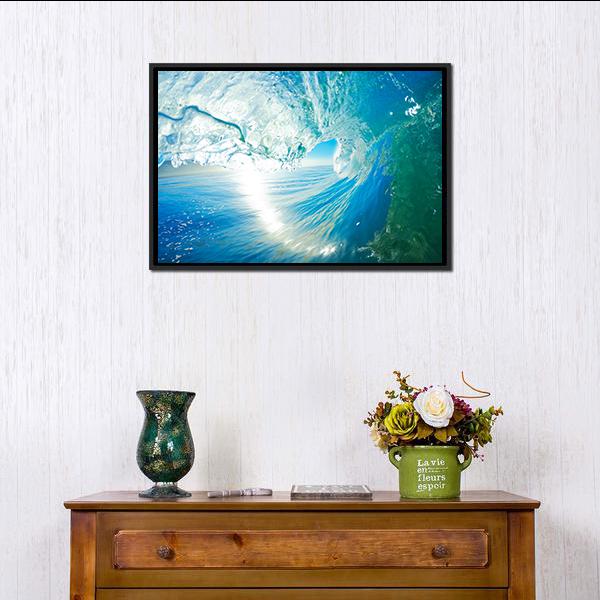 Blue Ocean Wave Canvas Wall Art-1 Piece-Floating Frame-24" x 16"-Tiaracle