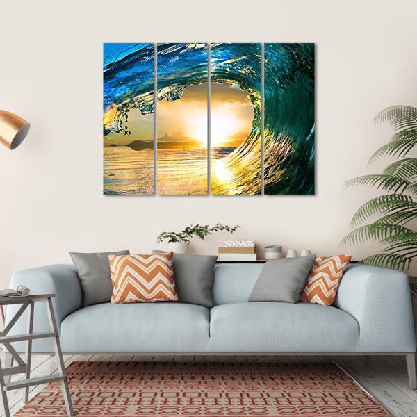 Green Ocean Wave At Sunset Canvas Wall Art-4 Horizontal-Gallery Wrap-34" x 24"-Tiaracle