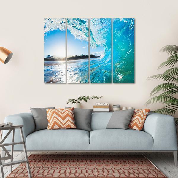 Turquoise Ocean Wave Canvas Wall Art-4 Horizontal-Gallery Wrap-34" x 24"-Tiaracle