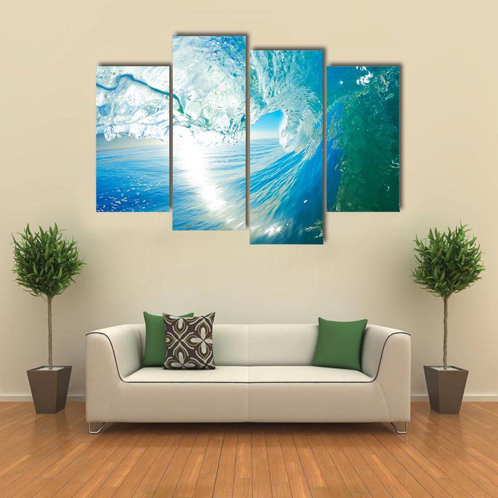 Blue Ocean Wave Canvas Wall Art-4 Pop-Gallery Wrap-34" x 20"-Tiaracle