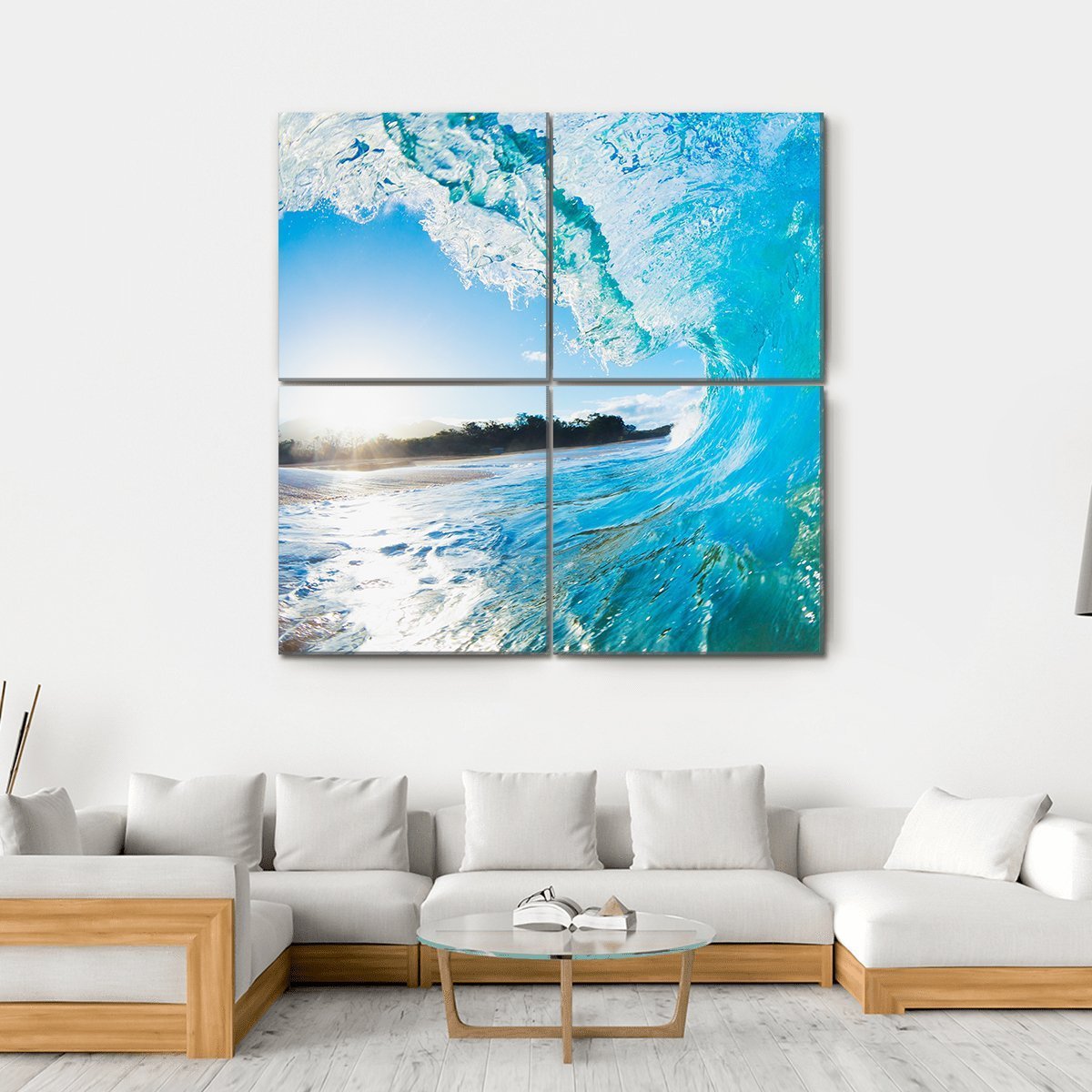 Turquoise Ocean Wave Canvas Wall Art-4 Square-Gallery Wrap-17" x 17"-Tiaracle
