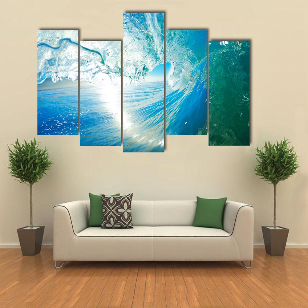 Blue Ocean Wave Canvas Wall Art-5 Pop-Gallery Wrap-32" x 21"-Tiaracle