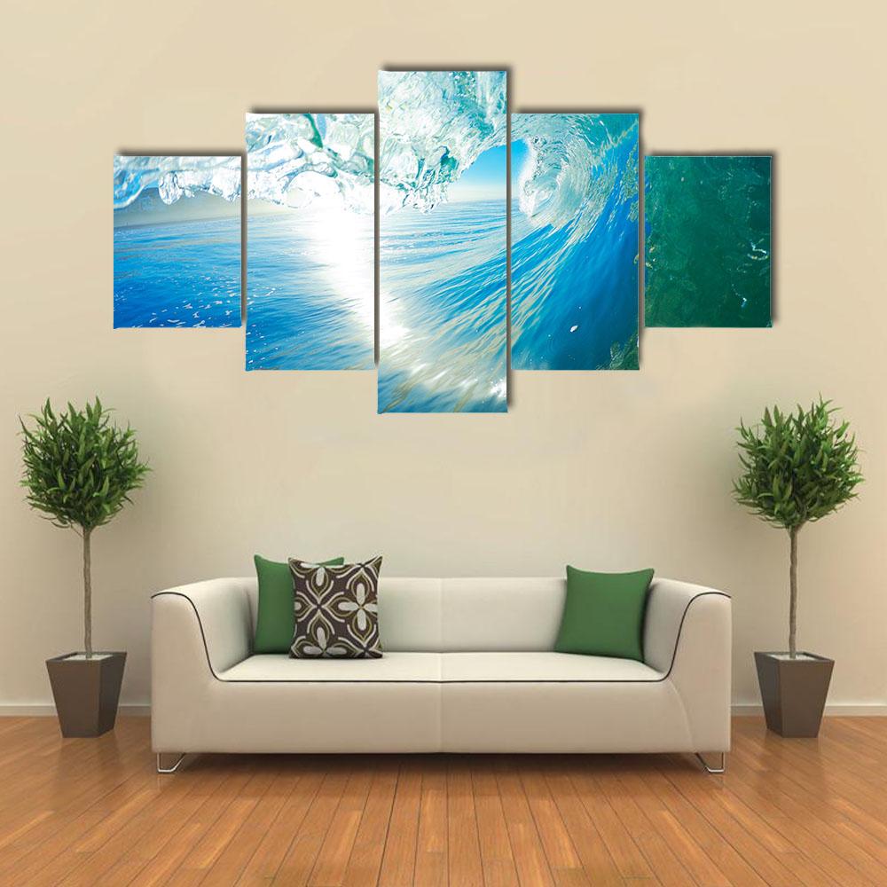 Blue Ocean Wave Canvas Wall Art-5 Star-Gallery Wrap-42" x 21"-Tiaracle