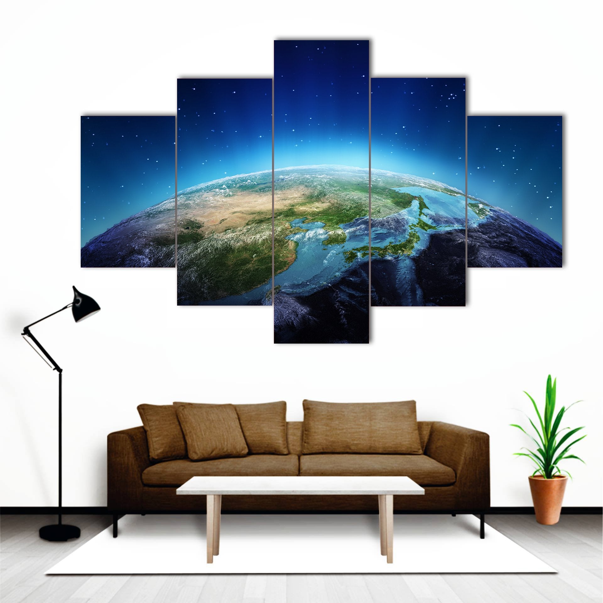 Blue Planet Earth From Space Canvas Wall Art-5 Star-Gallery Wrap-62" x 32"-Tiaracle