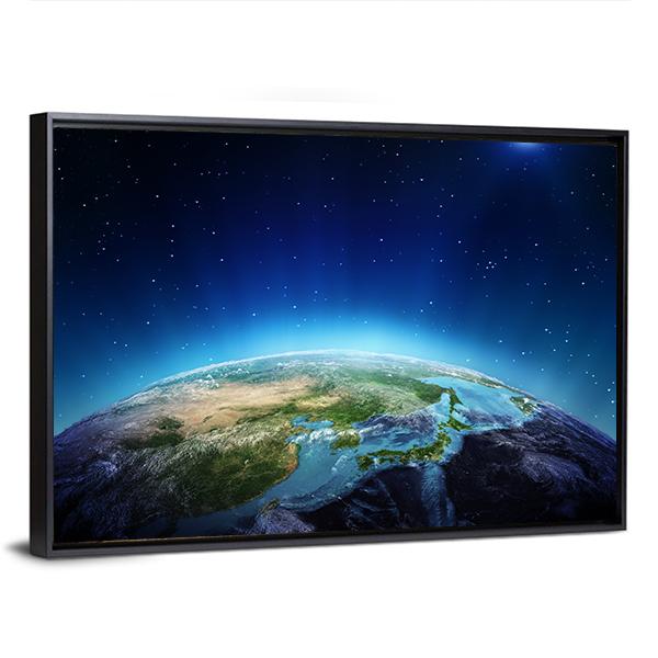 Blue Planet Earth From Space Canvas Wall Art-3 Horizontal-Gallery Wrap-25" x 16"-Tiaracle