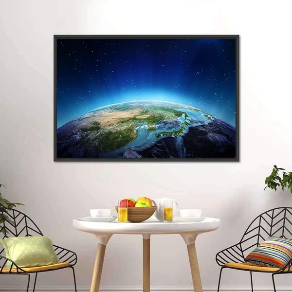 Blue Planet Earth From Space Canvas Wall Art-3 Horizontal-Gallery Wrap-25" x 16"-Tiaracle