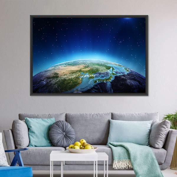 Blue Planet Earth From Space Canvas Wall Art-3 Horizontal-Gallery Wrap-25" x 16"-Tiaracle