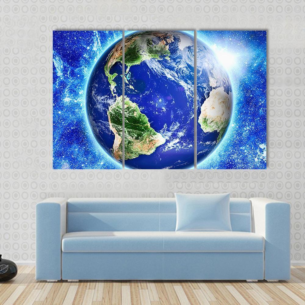 Blue Planet Earth From Space Canvas Wall Art-3 Horizontal-Gallery Wrap-37" x 24"-Tiaracle