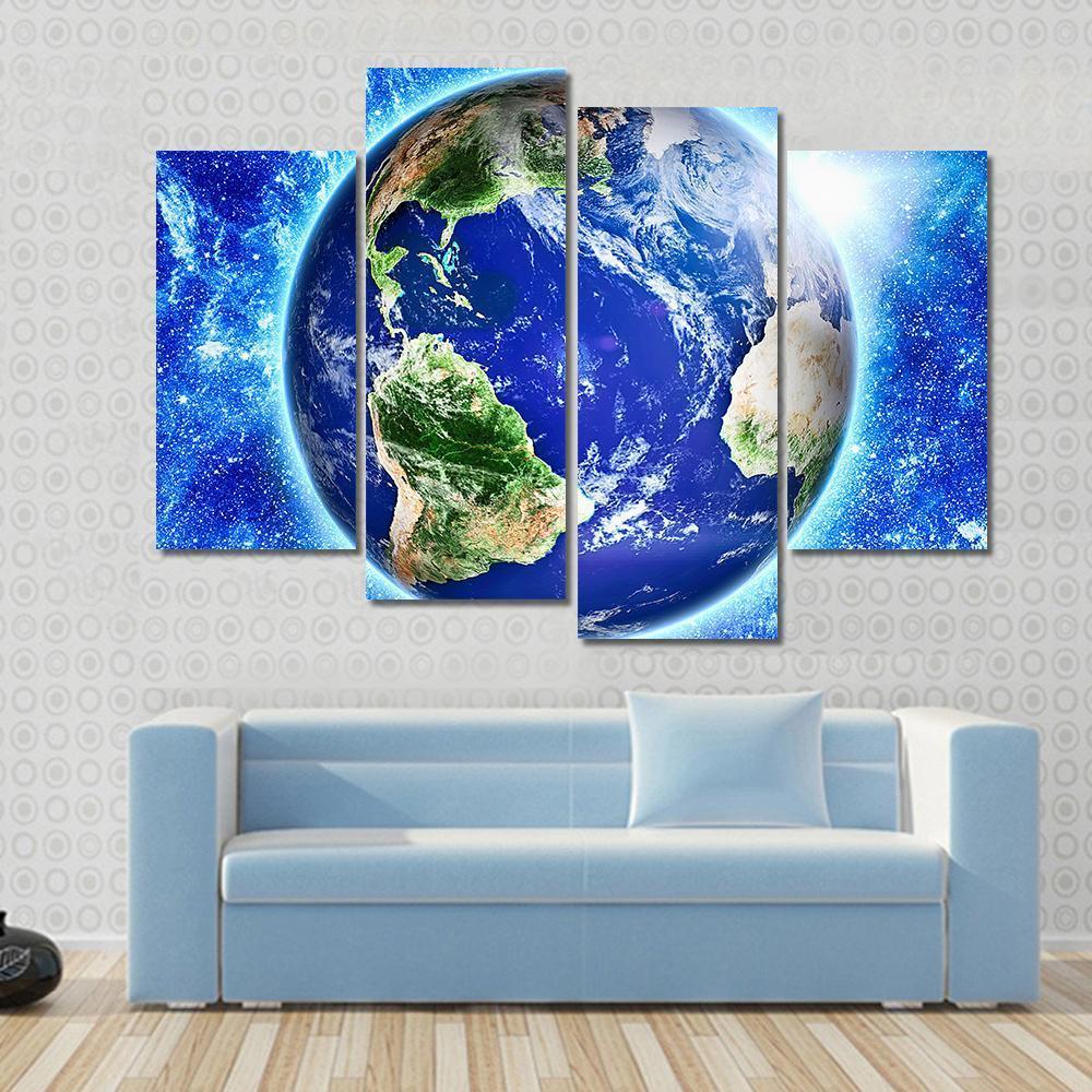 Blue Planet Earth From Space Canvas Wall Art-4 Pop-Gallery Wrap-50" x 32"-Tiaracle