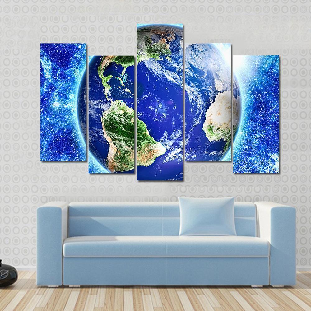 Blue Planet Earth From Space Canvas Wall Art-5 Pop-Gallery Wrap-47" x 32"-Tiaracle