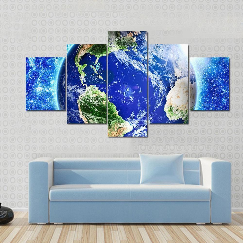 Blue Planet Earth From Space Canvas Wall Art-5 Star-Gallery Wrap-62" x 32"-Tiaracle