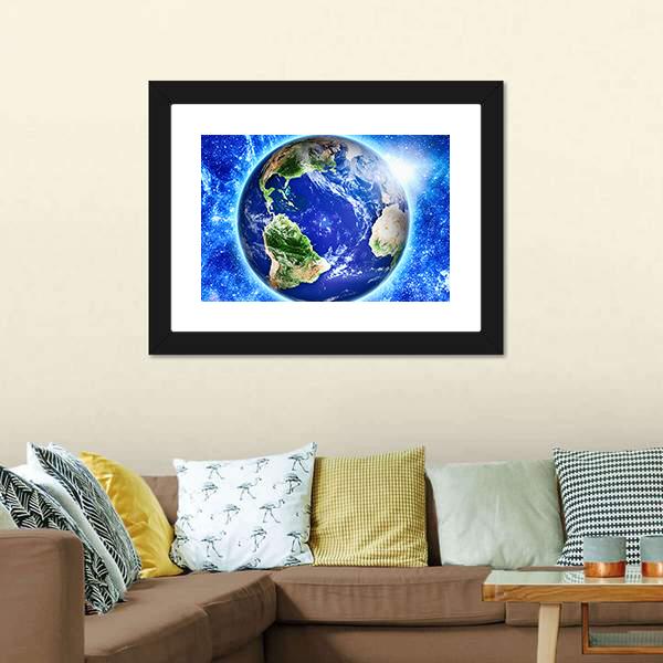 Blue Planet Earth From Space Canvas Wall Art-3 Horizontal-Gallery Wrap-25" x 16"-Tiaracle